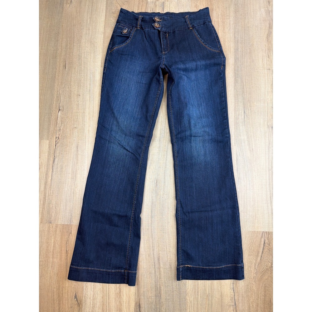 One5One Women Dark Wash Flare Jeans Double Button Wide Leg Size 12/31